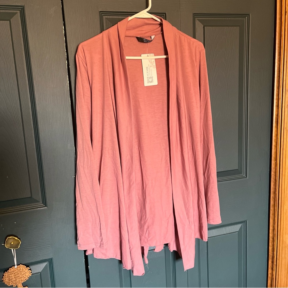 Acevog Women’s Cardigan Wrap Top Tie In Back Pink Sweater Large New W/ Tags NWT